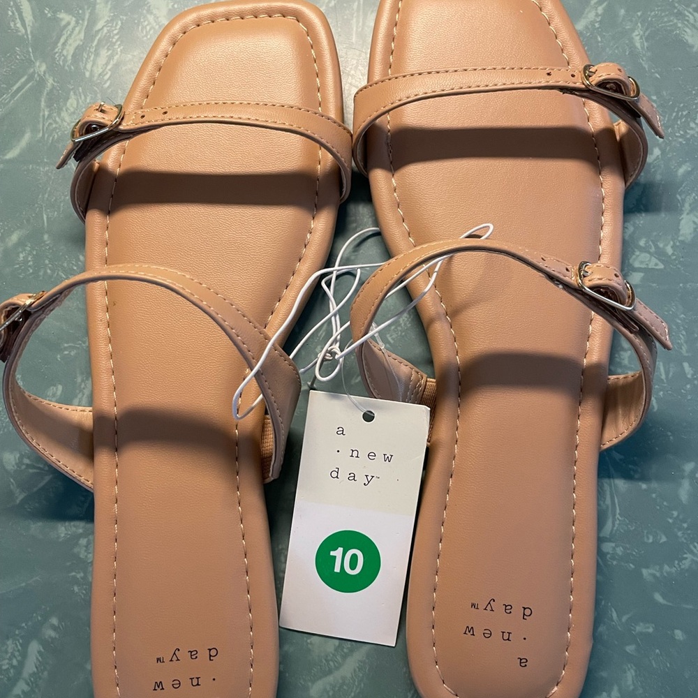 A New Day Beige Flat Sandals Minimalist Slip-On